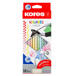 Colored pencils with eraser KORES MAGIC, 12 colors