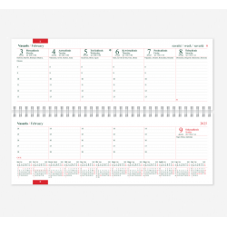 Horizontal desk calendar MEMO ECO CARDBOARD 2026, red color