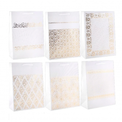 Gift bag T5LUX, 23x32x11cm, white with gold details, pack of 10