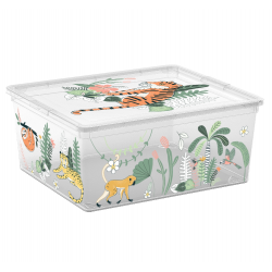 A4 storage box, 40x34x17 cm, transparent with animal motifs