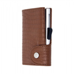 Wallet/Cardholder C-SECURE Anti-RFID, crocodile leather, 68x95x18 mm, brown color