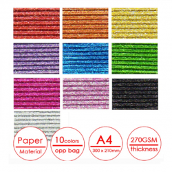 Corrugated decorative glossy paper FOSKA, 270g, A4, pack of 10 colors
