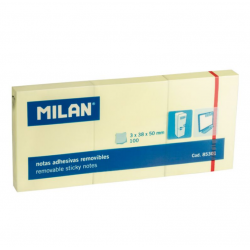 Lipnūs lapeliai MILAN 38x50mm geltona sp., blok. 3x100lap. , pak.10 vnt.