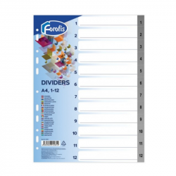 Divider sheets for A4 binders 1-12 FOROFIS, colored, pack of 12