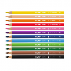 Triangular colored pencils with sharpener MILAN JUMBO, 12 colors