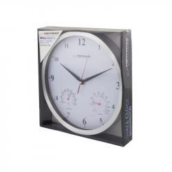 Wall clock ESPERANZA WASHINGTON 30cm white, aluminum frame, silent movement + thermometer + hygrometer