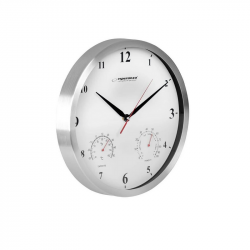 Wall clock ESPERANZA WASHINGTON 30cm white, aluminum frame, silent movement + thermometer + hygrometer