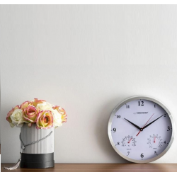 Wall clock ESPERANZA WASHINGTON 30cm white, aluminum frame, silent movement + thermometer + hygrometer
