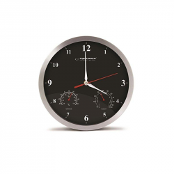 Wall clock ESPERANZA WASHINGTON 30cm black, aluminum frame, silent movement + thermometer + hygrometer