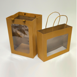 Gift bag with window 26x22x8cm, brown