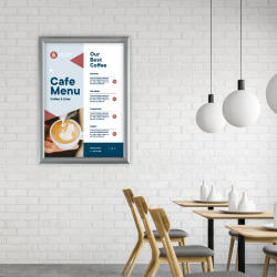 Pakabinamas reklaminis rėmas A1 (594x840) atlenkiamais 25mm krašteliais aliuminiu rėmu CLICK