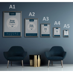 Pakabinamas reklaminis rėmas A1 (594x840) atlenkiamais 25mm krašteliais aliuminiu rėmu CLICK