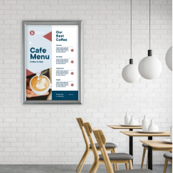 Hanging advertising frame A2 (42x59.4) with 25mm snap edges, aluminum frame CLICK