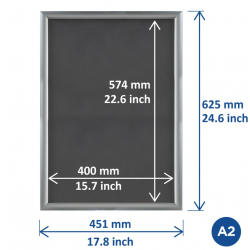 Pakabinamas reklaminis rėmas A2 (42x59,4) atlenkiamais 25mm krašteliais aliuminiu rėmu CLICK