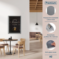 Hanging advertising frame A2 (42x59.4) with 25mm snap edges, aluminum frame CLICK