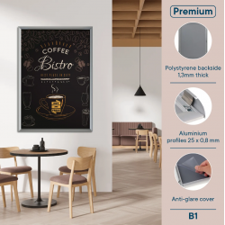 Hanging advertising frame B1 (70x100) with 25mm snap edges, aluminum frame CLICK