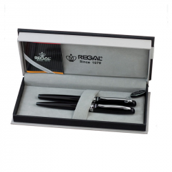 Pen set REGAL, fountain pen + ballpoint pen, black color body / silver-colored details