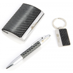 Set: ballpoint pen + business card holder + keychain