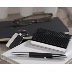 Set: ballpoint pen + business card holder + keychain