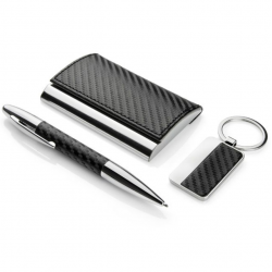 Set: ballpoint pen + business card holder + keychain