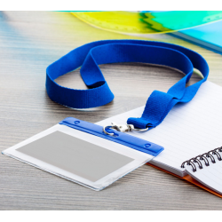 Strap - lanyard for ID card with metal clip, blue color, COOL