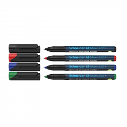 Marker set SCHNEIDER MAXX 222 F, 4 colors (black/blue/green/red)