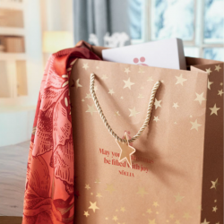 Kalėdinis dovanų maišelis SPARKLE, rudas su aukso sp. detalėm