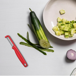 Serrated peeler with plastic handle VICTORINOX, red color