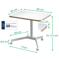 Compact adjustable desk LEITZ ERGO 80x60, white