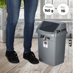 Šiukšlių dėžė CLICK 15l, su įstumiamu dangčiu