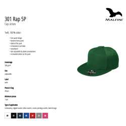 Sun cap with visor various col. 340g MALFINI 5P RAP