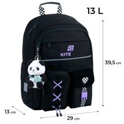 Primary School Backpack KITE PANDA LOVE 39.5x29x13cm Black