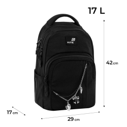 Backpack KITE BLACK CHARM 42x29x17cm, black
