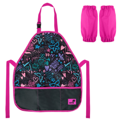 Kids apron with sleeves KITE 55x47cm, patterned, black color