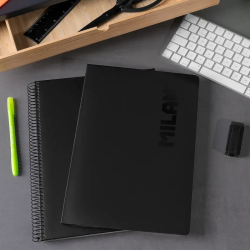 Notebook MILAN SHADOW BLACK A4 48 sheets grid, glued, black cover