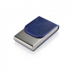 Business card holder LER metal / leather, blue